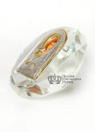 Срібна ікона ангел хранитель у кришталі, що має форму кристалу5 фото