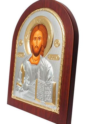 Серебряная икона спасителя иисус арочной формы 15x19см