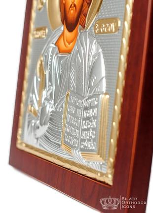 Серебряная икона спасителя иисус арочной формы 15x19см
