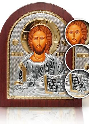 Серебряная икона спасителя иисус арочной формы 15x19см