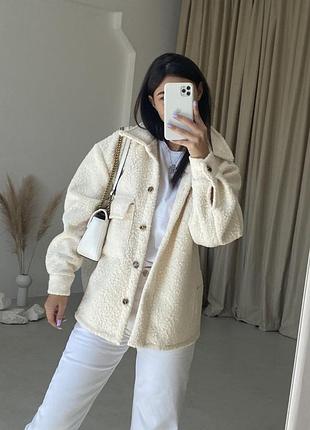 Рубашка женская с эко-мех барашком разм.оверсайз 42-46