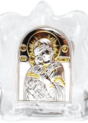 Икона богородица владимирская в муранском стекле белого цвета 7х9см