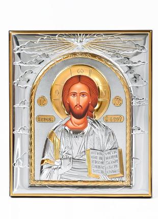 Серебряная икона иисус христос спаситель 9.3х8см прямоугольной формы без рамки