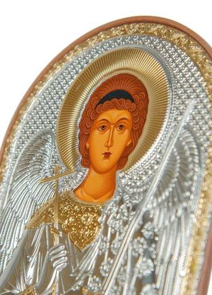 Серебряная икона ангел хранитель 4х5,6см арочной формы в пластиковом киоте4 фото