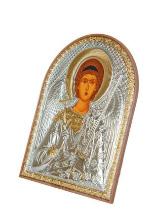 Серебряная икона ангел хранитель 4х5,6см арочной формы в пластиковом киоте2 фото