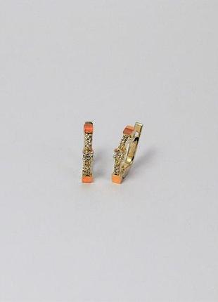 Серьги серебряные с золотыми напайками и белыми цирконами разного размера