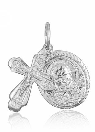 Серебряная ладанка святой николай чудотворец с крестиком7 фото