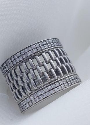 Перстень серебряный женский с фианитами широкий6 фото