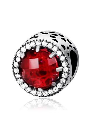 Серебряная бусина - вишневые сияющие сердца