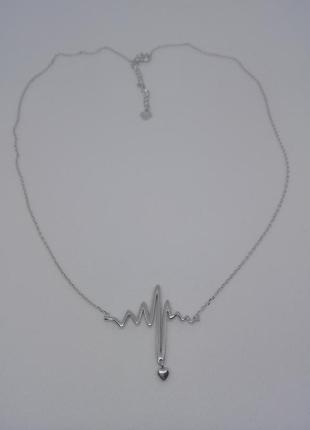 Колье пульс серебряное подвес на цепочке с маленьким сердечком2 фото