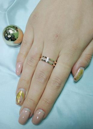 Серебряное кольцо "дуэт" с золотом3 фото