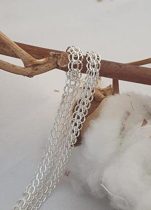 Серебряная цепочка с плетением венеция легкая2 фото