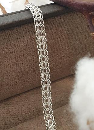 Серебряная цепочка с плетением венеция легкая6 фото