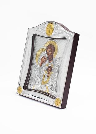Серебряная икона святое семейство 20x25см под стеклом в серебряной рамке