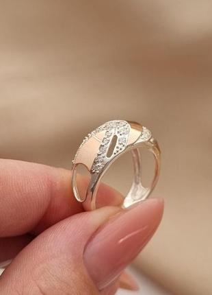 Гарнитур из серебра кольцо и серьги с золотом и фианитами6 фото