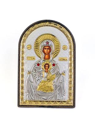 Срібна ікона богородиці цамбикського монастиря 10х14см аркової форми на пластиковій основі