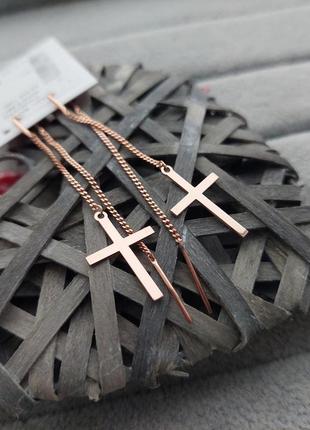 Сережки протяжки позолочені з хрестиками