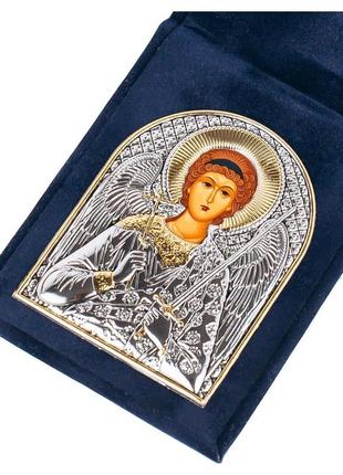 Серебряная икона в подарок ангел хранитель 5,5х7см в бархатной книжечке