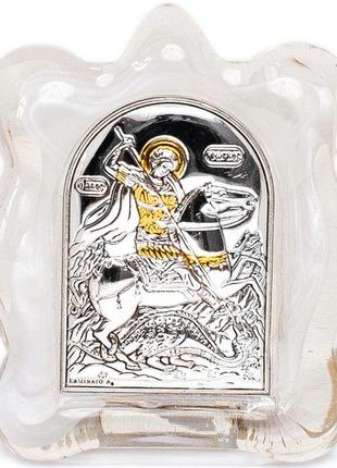 Ікона георгія побідоносця в білому муранському склі 7х9 см