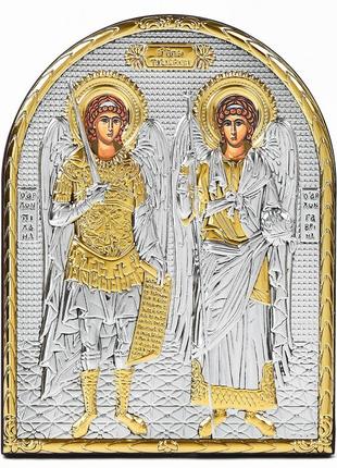Икона архангела михаила и гавриила 16,3х21,3см арочной формы без рамки на дереве