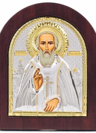 Ікона святий сергій радонезький 13х11см у срібному окладі 925 та позолоті
