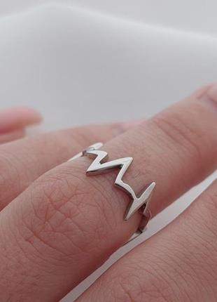 Кольцо серебряное незамкнутое кардиограмма без камней2 фото
