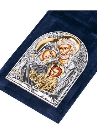 Ікона-складень свята сім'я 3,8х5,3см, срібна в оксамитовій книжечці