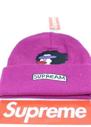 Стильная шапка supreme / суприм (унисекс) / фиолетовый1 фото