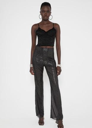 Zara блестящие блестящие прямые брюки черные