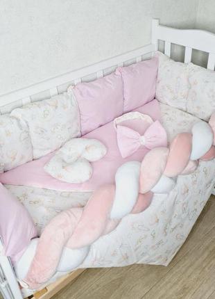 Постельный набор с косой "минимал" бортики защита в кроватку для новорожденного4 фото