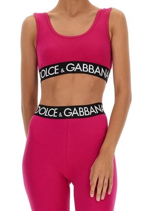 Комплект костюм топ и лосины а стиле dolce gabbana дольче габана розовый барби спортивный йоги