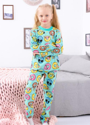 Детская хлопковая ментоловая пижама с пончиками