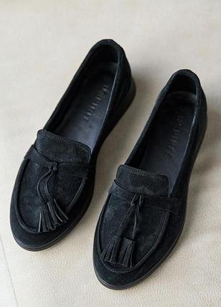 Стильные черные женские лоферы весенне-осенние, мокасины замшевые, весна/осень, замша-женс...
