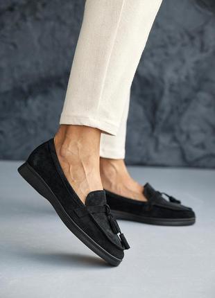 Стильные черные женские лоферы весенне-осенние, мокасины замшевые, весна/осень, замша-женс...