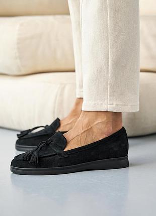 Стильные черные женские лоферы весенне-осенние, мокасины замшевые, весна/осень, замша-женс...