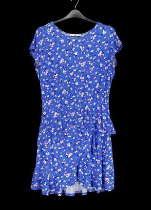 Брендовое трикотажное платье "v by very" сине-голубое в цветочек. размер uk14.