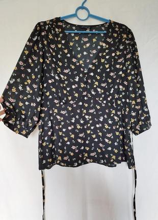 Блуза в цветочный принт с пуговицами и поясом батал большой размер3 фото