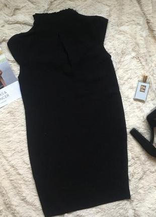 ♠️маленькое чёрное платье/чёрное прямое платье до колена/платье с рюшами на воротнике♠️5 фото