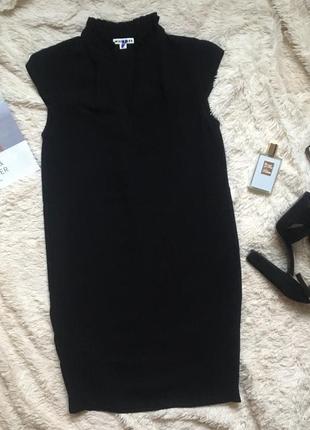 ♠️маленькое чёрное платье/чёрное прямое платье до колена/платье с рюшами на воротнике♠️8 фото