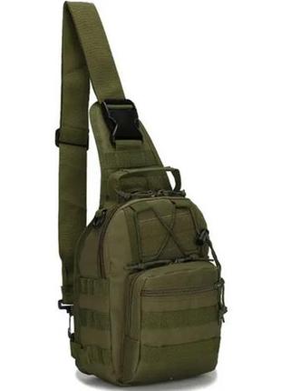 Тактическая армейская сумка-рюкзак через плечо для военных хаки зеленый