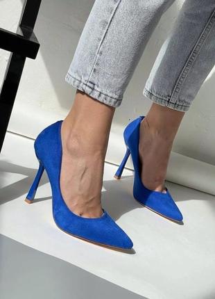 Синие туфли лодочки замш шпильке женские классика3 фото