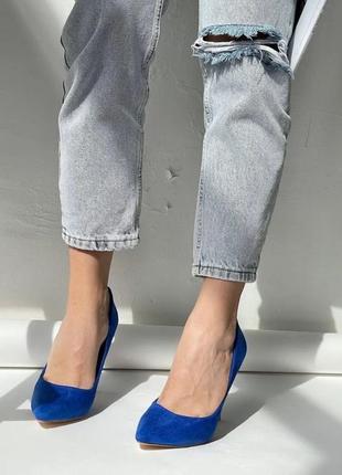 Синие туфли лодочки замш шпильке женские классика4 фото