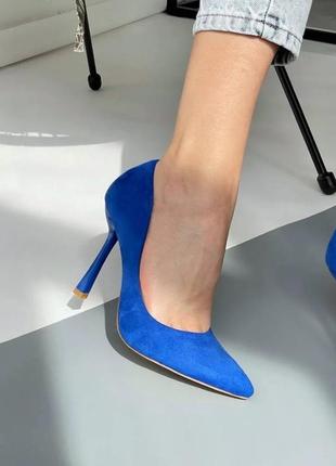 Синие туфли лодочки замш шпильке женские классика2 фото
