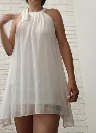 Туника платье каротка мини белого цвета