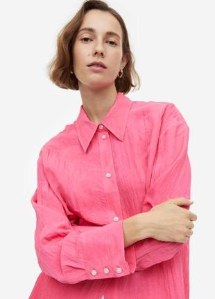 Довга сорочка з жатого шифону, рожева довга сорочка7 фото