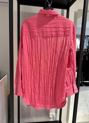 Довга сорочка з жатого шифону, рожева довга сорочка10 фото
