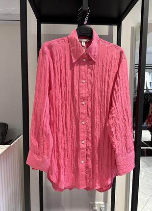 Довга сорочка з жатого шифону, рожева довга сорочка