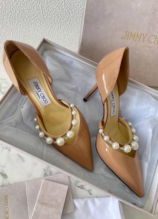 Туфлі лакові лодочки на шпильці з бусами jimmy choo