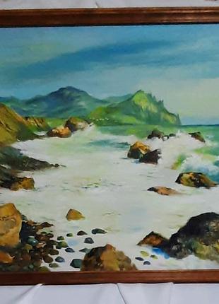 Картина нарисована масляными красками " тихая бухта" с автографом автора. крым