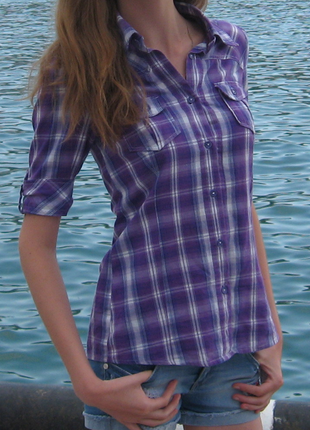 Рубашка подростковая фиолетовая на девочку рост 152